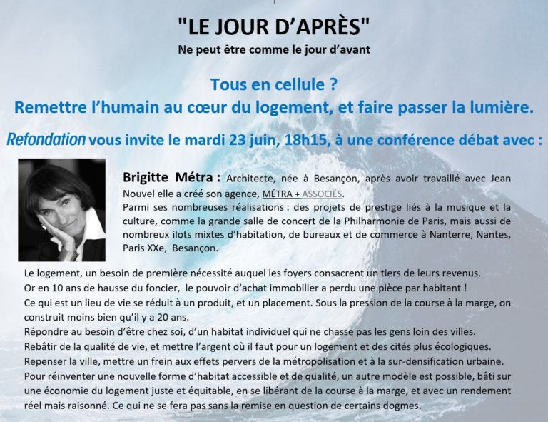 Read more about the article Visioconférence « LE JOUR D’APRÈS », mardi 23 juin 2020 18h15.